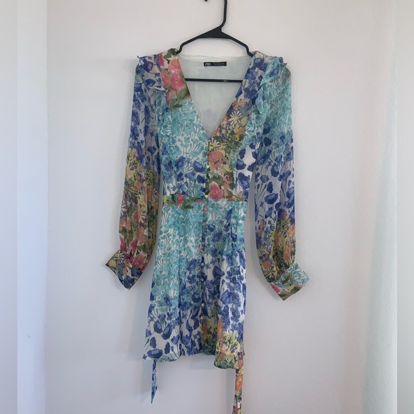 Zara Springtime Patchwork Floral Belted Dress - Picture 7 of 16
